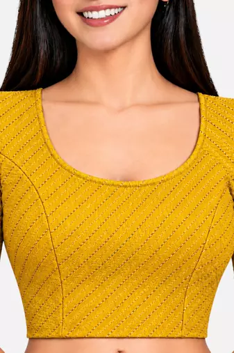Mango cotton spandex golden woven zari design stretchable readymade saree blouse