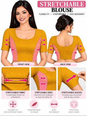 Mango cotton spandex golden woven zari design stretchable readymade saree blouse 5