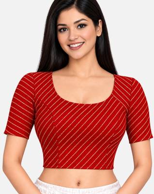 Maroon cotton spandex golden woven zari design stretchable readymade saree blouse 1