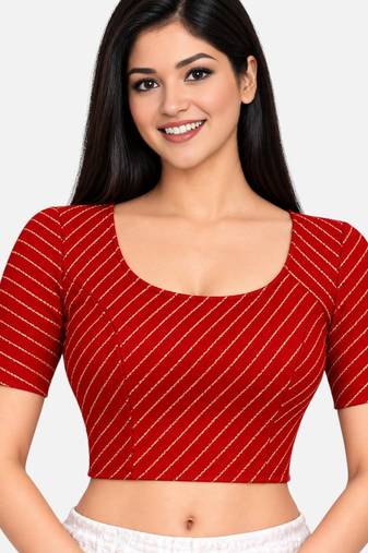 Maroon cotton spandex golden woven zari design stretchable readymade saree blouse
