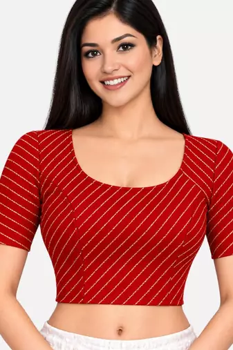 Maroon cotton spandex golden woven zari design stretchable readymade saree blouse
