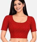 Maroon cotton spandex golden woven zari design stretchable readymade saree blouse