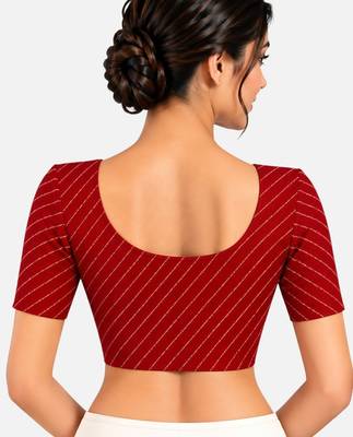 Maroon cotton spandex golden woven zari design stretchable readymade saree blouse 2