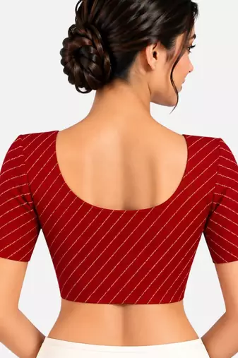 Maroon cotton spandex golden woven zari design stretchable readymade saree blouse