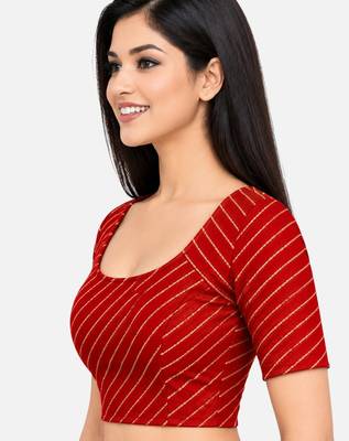 Maroon cotton spandex golden woven zari design stretchable readymade saree blouse 3