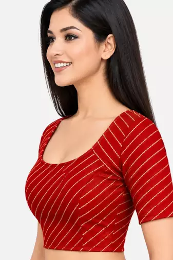 Maroon cotton spandex golden woven zari design stretchable readymade saree blouse