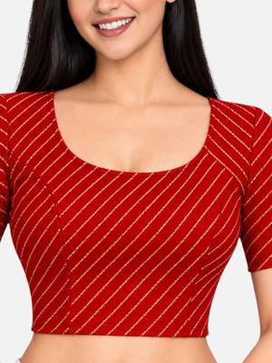 Maroon cotton spandex golden woven zari design stretchable readymade saree blouse 4
