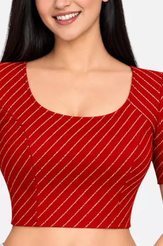 Maroon cotton spandex golden woven zari design stretchable readymade saree blouse