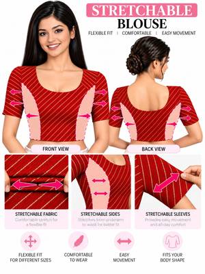 Maroon cotton spandex golden woven zari design stretchable readymade saree blouse 5