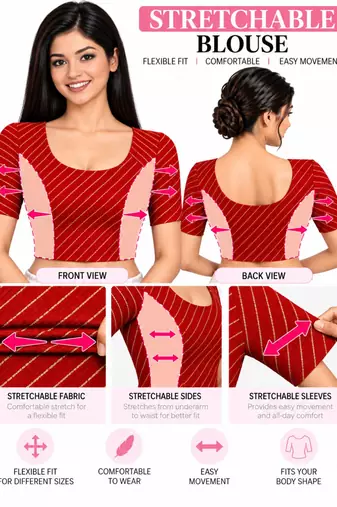 Maroon cotton spandex golden woven zari design stretchable readymade saree blouse