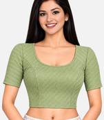 Pista green cotton spandex golden woven zari design stretchable readymade saree blouse
