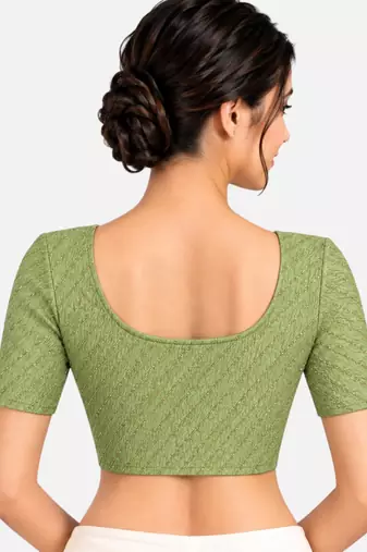 Pista green cotton spandex golden woven zari design stretchable readymade saree blouse