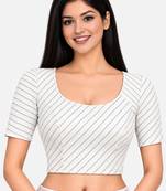 White cotton spandex silver woven zari design stretchable readymade saree blouse