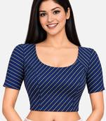 Navy blue cotton spandex golden woven zari design stretchable readymade saree blouse
