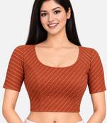 Rust cotton spandex golden woven zari design stretchable readymade saree blouse