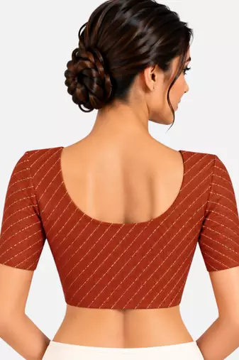 Rust cotton spandex golden woven zari design stretchable readymade saree blouse