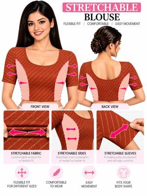 Rust cotton spandex golden woven zari design stretchable readymade saree blouse 5