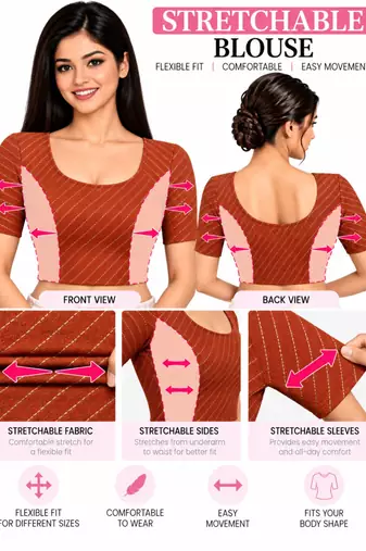 Rust cotton spandex golden woven zari design stretchable readymade saree blouse
