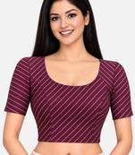 Wine cotton spandex golden woven zari design stretchable readymade saree blouse