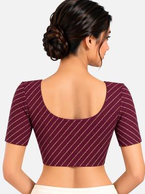 Wine cotton spandex golden woven zari design stretchable readymade saree blouse 2
