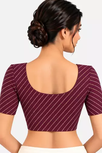 Wine cotton spandex golden woven zari design stretchable readymade saree blouse