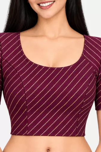 Wine cotton spandex golden woven zari design stretchable readymade saree blouse