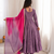 Lavender embroidered anarkali kurta pant set with rani pink dupatta