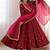 Maroon embroidered anarkali kurta pant set with contrast pink dupatta