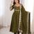 Green heavy embroidered flared anarkali suit with pant and dupatta set