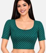 Rama green cotton spandex golden woven zari design stretchable readymade saree blouse