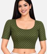 Mehndi green cotton spandex golden woven zari design stretchable readymade saree blouse