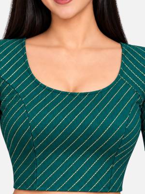 Rama green cotton spandex golden woven zari design stretchable readymade saree blouse 4