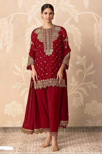 Maroon heavy georgette embroidered suit set