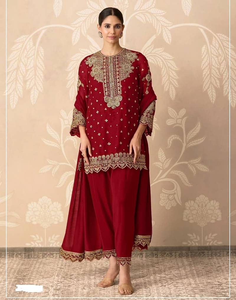 Maroon heavy georgette embroidered suit set