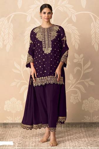 Wine heavy georgette embroidered suit set