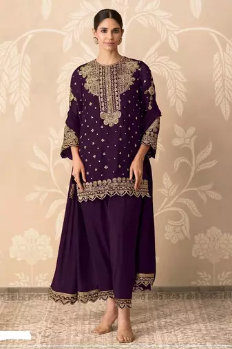 Wine heavy georgette embroidered suit set