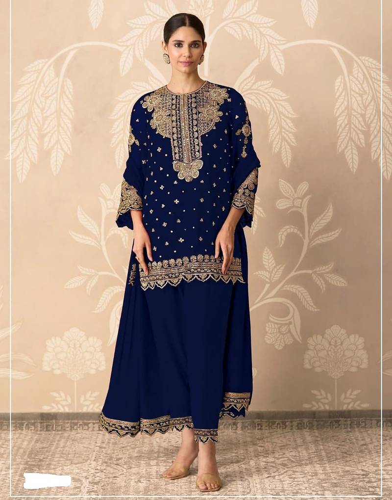 Navy blue heavy georgette embroidered suit set