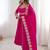 Rani pink heavy embroidered flared anarkali suit with pant and dupatta set