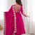 Rani pink heavy embroidered flared anarkali suit with pant and dupatta set