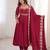Red heavy embroidered flared anarkali suit with pant and dupatta set