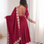Red heavy embroidered flared anarkali suit with pant and dupatta set