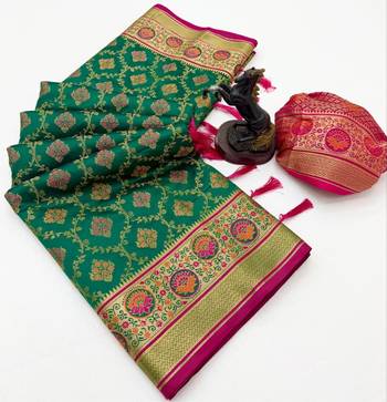 green floral woven design patola saree with blouse 2