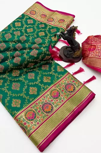 green floral woven design patola saree with blouse