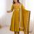 Yellow heavy embroidered flared anarkali suit with pant and dupatta set