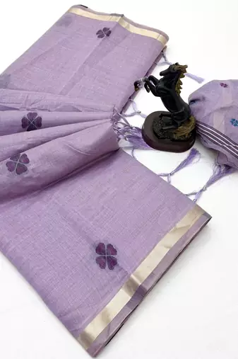 lavender floral muga cotton blend jamdani saree with blouse