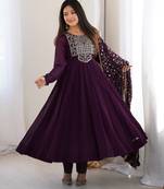 Heavy fox georgette embroidery sequence and jari work wine readymade ethnic gown