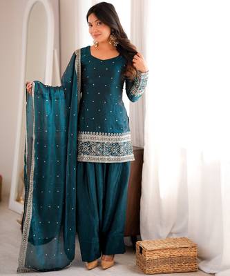 Heavy silk blend  embroidery sequence and jari work rama readymade salwar suit 1