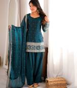Heavy silk blend  embroidery sequence and jari work rama readymade salwar suit