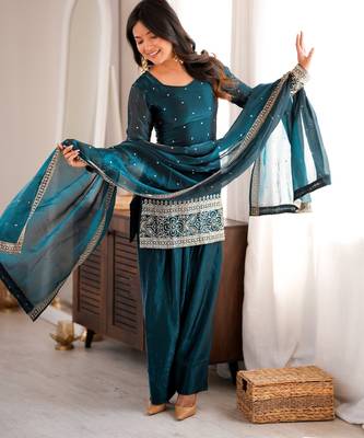 Heavy silk blend  embroidery sequence and jari work rama readymade salwar suit 2