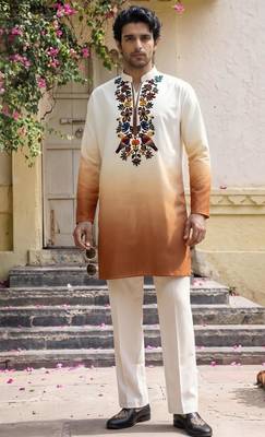 Multicolor printed cotton blend thigh length men kurta 1